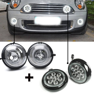 NSLUMO LED DRL Tagfahrlicht, Nebelscheinwerfer passend für Mini Cooper R56 R57 R55 R58 R59 R60 R61 LED Frontstoßstange Halo Ring DLR Fahrlicht 2 Stück DRL mit Halterungen E4-geprüft