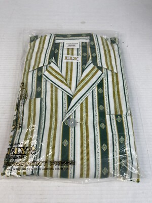 ELY Vintage 2pc Pajamas Button Up Geometric Striped Size Small Green White  Gold | eBay
