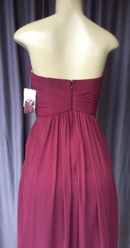 David's Bridal weinrot Chiffon trägerlos volle Länge Kleid Größe 2 neu mit Etikett $ 159,95 - Bild 4 von 8