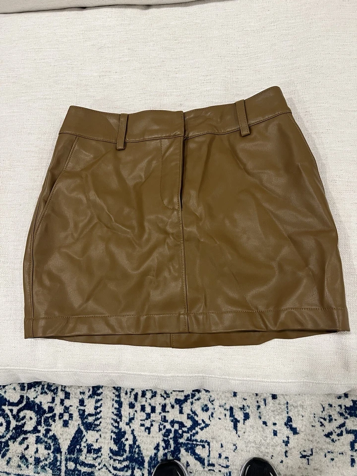 Женская веганская кожаная мини-юбка Amanda Uprichard с двумя карманами коричневая размер P (XS) - Изображение 3 из 4