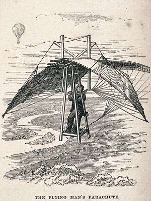 13511.Wall Decor Poster.Room Interior home design.Flying machine with parachute