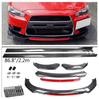 For Mitsubishi Lancer Carbon Style Front Bumper Lip Spoiler Kits Side Skirt US