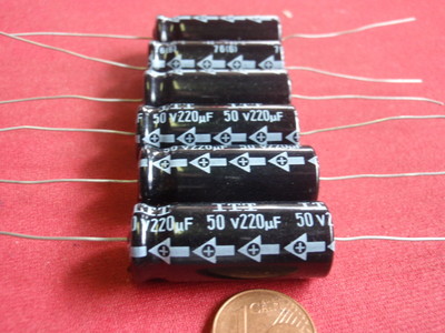 6x KONDENSATOR ELECTROLYT  220µF 50V axial D13 x 31mm  Markenqualität      24235