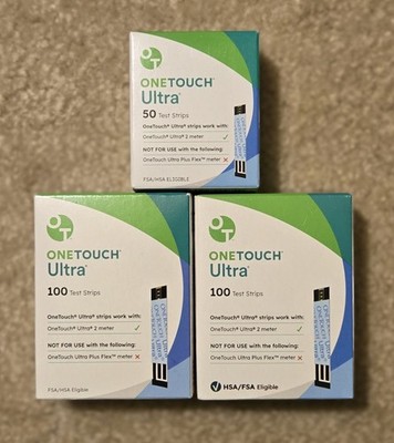 One Touch Ultra Test Strips 250 Total. 2x 100, 1x 50. Exp 05/27, 01/27, & 12/26