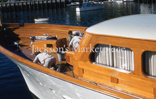 Yacht 1959 Wood Cabin Cruiser Men Cleaning Deck Red Kodachrome Color Slide