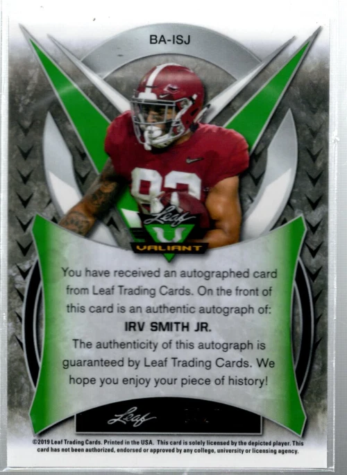B3103- 2019 Leaf Valiant Blue #BAISJ Irv Smith Jr. Auto /25 - NM-MT - Image 2 of 2