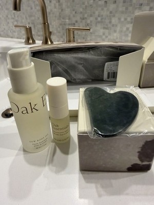 Oak Essentials 4 Pc Dew Body Oil 1oz,  Balancing Mist .33 Satin Mask, Gua Sha