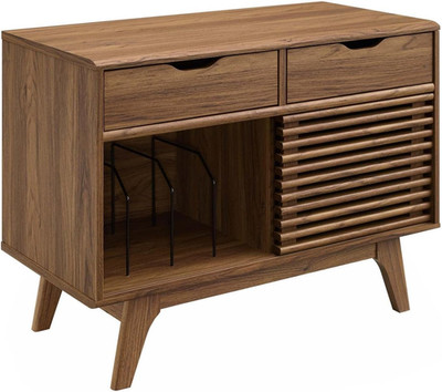 Mid-Century Modern Vinyl Record Storage Cabinet 37 Inch Walnut