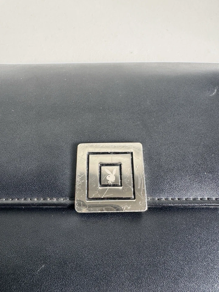 Rare Playboy Clutch Bag Purse Black Leather Good Condition - Image 2 of 4