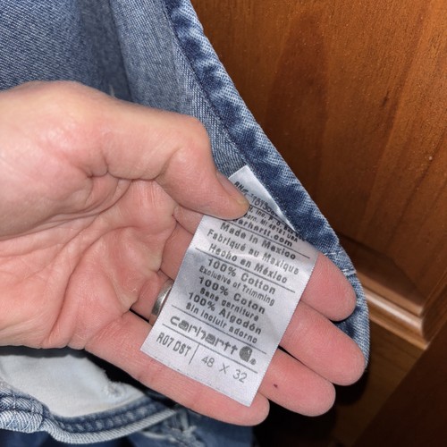 Carhartt Bib Overalls Mens 48x32 Blue Denim Workwear Carpenter Utility R07 DST - Picture 3 of 5