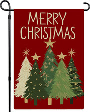 Merry Christmas Garden Flag 12X18 Inch Double Sided, Christmas Trees Winter Holi
