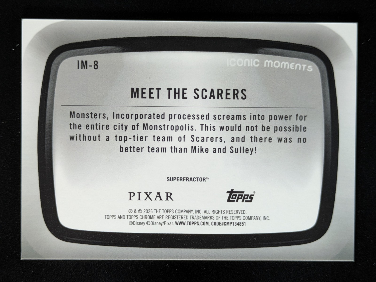 2026 Disney Topps Chrome MEET THE SCARERS 1/1 SuperFractor Iconic Moments #IM-8 view 2