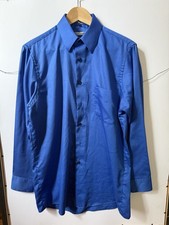 Geoffrey Beene Men's Blue Sateen Wrinkle Resistant Dress Shirt M 15 Long Sleeve