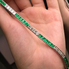14K White Gold 4x4mm Each Lab Grown Emerald Bracelet Women Fine Tennis Bracelet