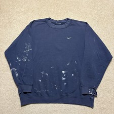Vtg Nike Sweatshirt Large Blue Swoosh Paint Splatter Distressed Crewneck 90s