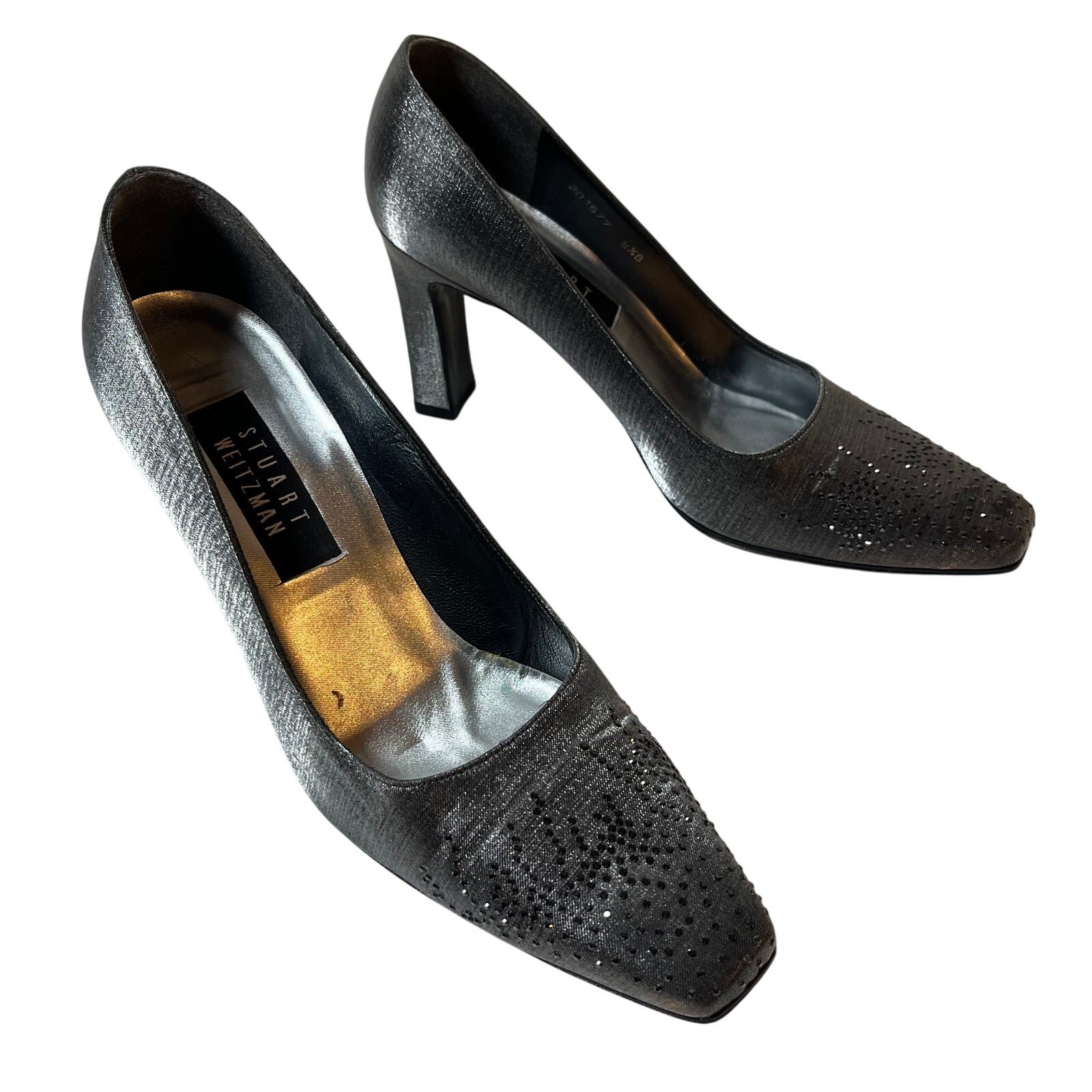 Stuart Weitzman Square Toe Pumps Silver Metallic … - image 1