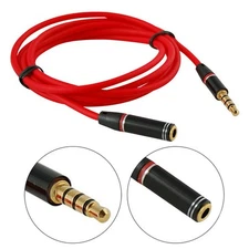 3.5mm 1/8" 4-Pole AUX Extension Cable Stereo Audio Headphone Male Female 4FT Red