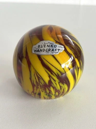 Vintage MCM Blenko Yellow Swirl Art Glass Paperweight