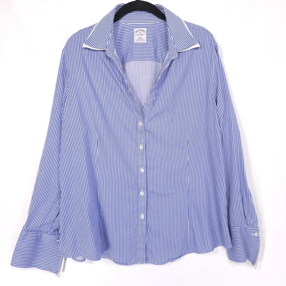 Camisa para mujer BROOKS BROTHERS 18 AJUSTADA elástica doble puño francés a rayas azules Foto 3 de 4