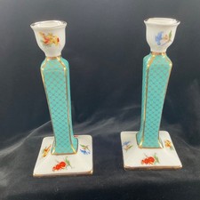 PAST TIMES Pair Finely decorated Porcelain Candlesticks  VGC 7 inch