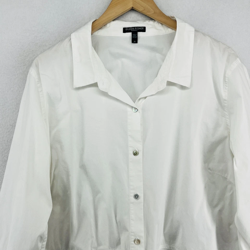 EILEEN FISHER Dress 2X Organic Cotton Poplin Shirtdress Tunic Button Up White - Image 3 of 4