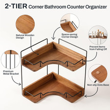 2-Tier Bathroom Counter Organizer, Wooden Corner Shelf for Vanity Countertop ...