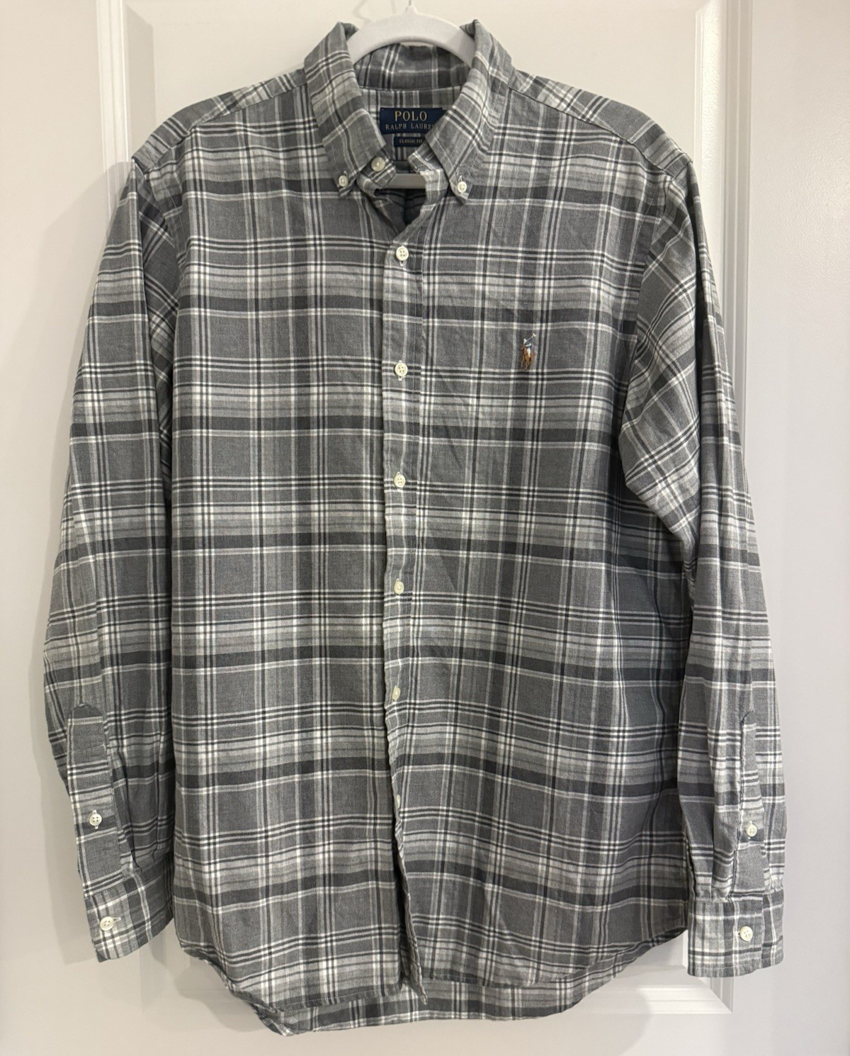 Polo Ralph Lauren Classic Fit Gray Plaid Flannel Button-Down Shirt L
