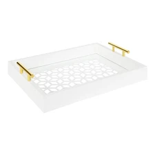Caspen Rectangle Cut Out Pattern Decorative Tray with Gold Metal Handles, 16....