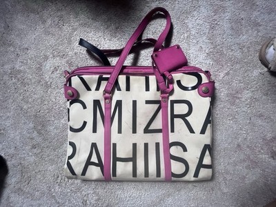Isaac Mizrahi Pink Laptop Bag Contrast Trim Zip Closure Luggage Tag