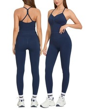 2 Piece Workout Sets Cross Back Sports Bra High Waisted Leggings Pilates Gym ...