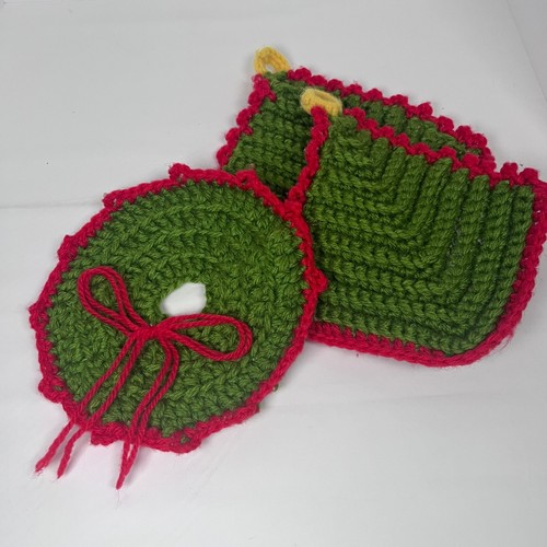 Gehäkelte Weihnachten Topflappen 3er Set heiße Pads Untersetzer grün rot Weihnachtsdeko - Bild 3 von 5