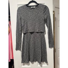 Abercrombie & Fitch Grey Ribbed Knit Layered Long Sleeve Mini Dress Small