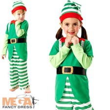 Kids Helpful Elf Christmas Boys Girls Fancy Dress Santas Helper Child Costume