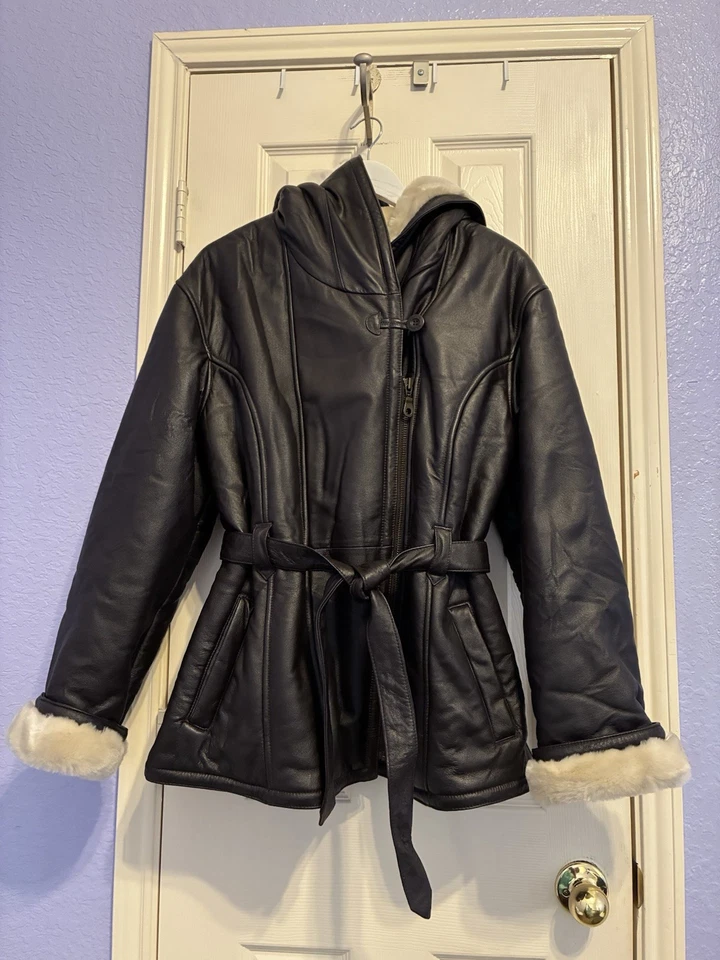 Wilson's 100% Leather Faux Fur Lined Hooded Zip Jacket Brown Women’s Size Large - Image 2 of 4