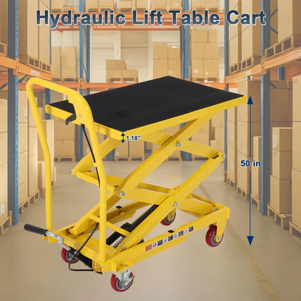 50" Hydraulic Lift Table Cart 330lbs Manual Double Scissor Lift Table w/Wheels - Image 3 of 4