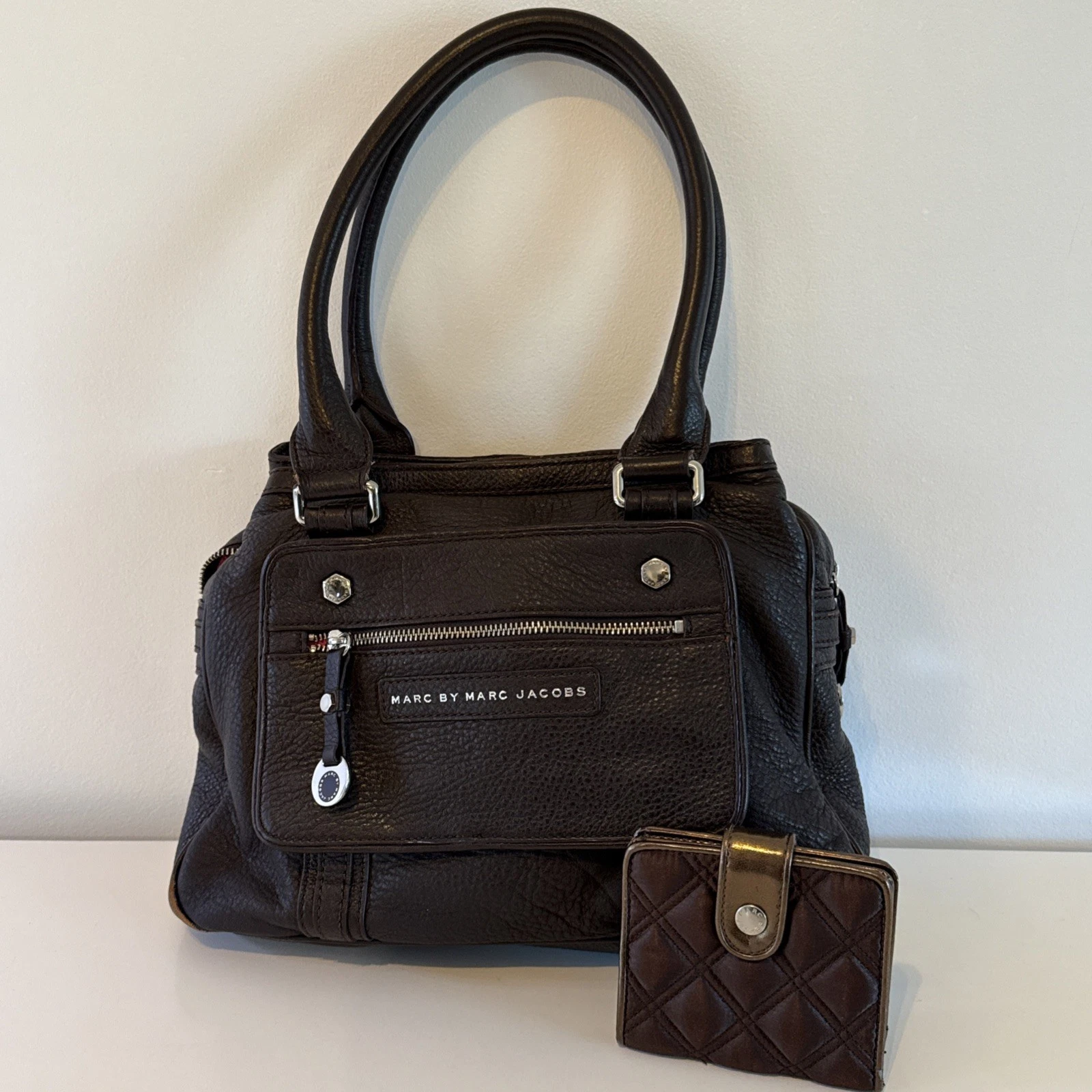 Marc Jacobs Brown Leather 3-Compartment Handbag Plus Bonus Wallet! Designer