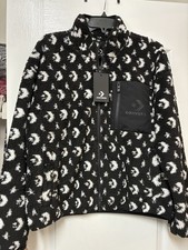NWT Converse Women Black Logo Patterned Fleece Teddy Full Zip Jacket L MSRP 120
