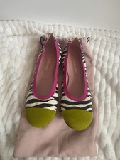 New Pretty Ballet Flats Size 38 Leather Zebra Black White Green Pink Suede