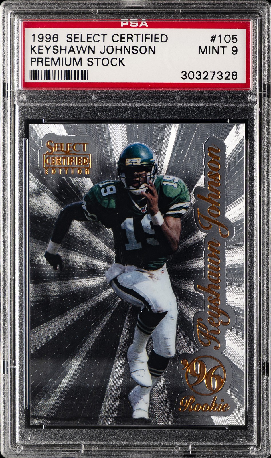 1996 SELECT CERT PREM STOCK #105 KEYSHAWN JOHNSON PSA 9