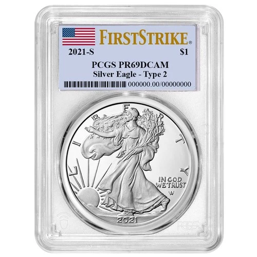 2021-S Proof $1 Type 2 American Silver Eagle PCGS PR69DCAM FS Flag Label