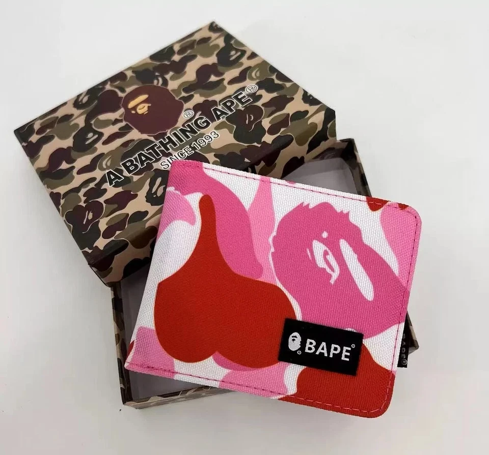Bape Wallet Mens PINK CAMO Nylon Bi-Fold Bathing Ape Head New - Image 2 of 4