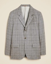 J.Crew 598 100 Linen Classic Fit Crosby Blazer in Cream Blue Glen, 40R