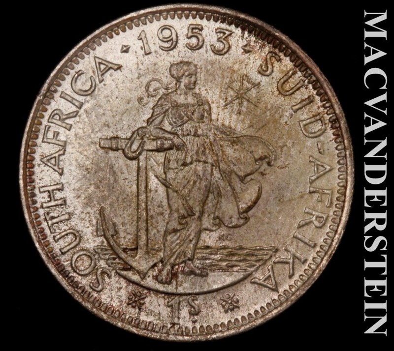 South Africa: 1953 Silver One Shilling - Choice Gem BU  Super Color  #L3809
