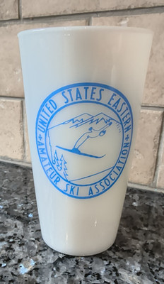 Vintage US Eastern Amateur Ski Association Milk Glass 1940's? Ski Lodge Mountain