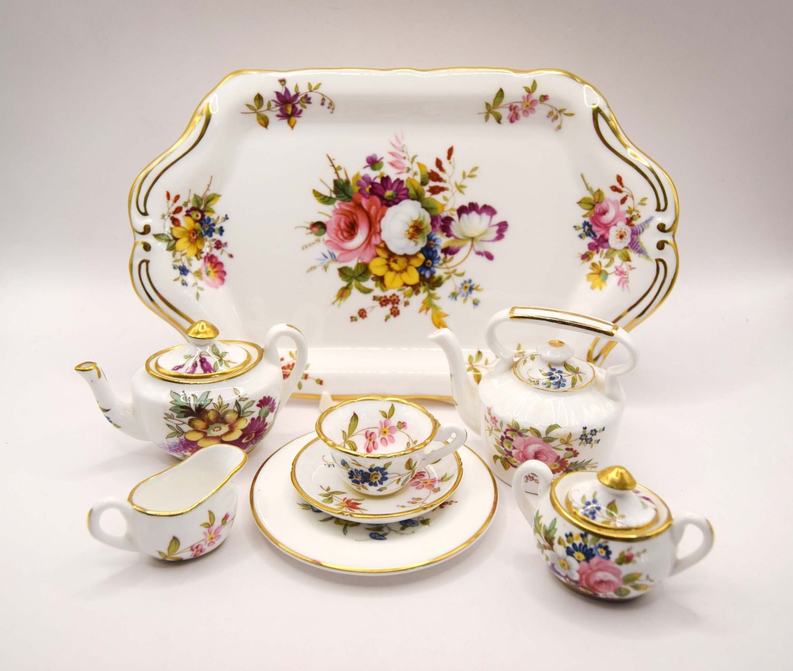 Hammersley Miniatur Teeservice 'Howard Sprays' - neuwertig - 8-teilig mit Tablett