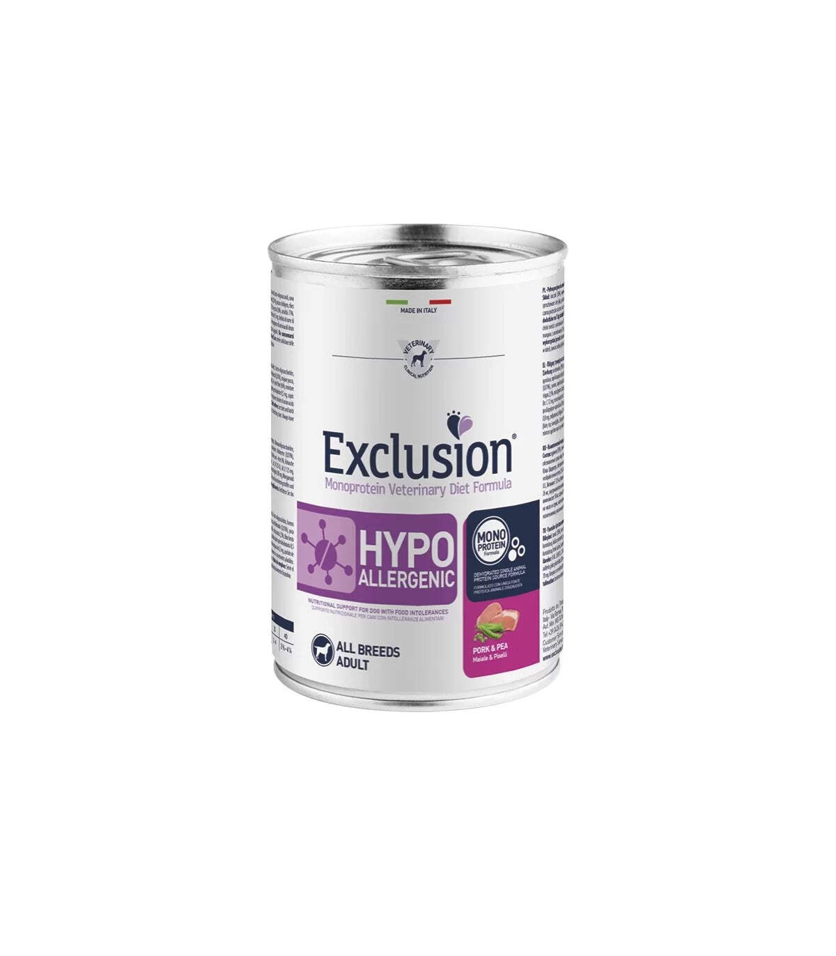 EXCLUSION ADULT HIPOALLERGENICO CON MAIALE E PISELLI 400 GR.