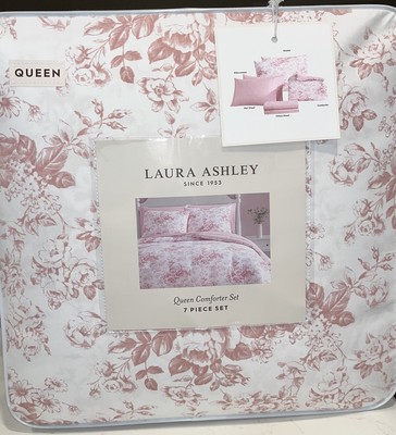 NIB 7 PIECES LAURA ASHLEY DELPHINE SHABBY CHIC PINK QUEEN SIZE