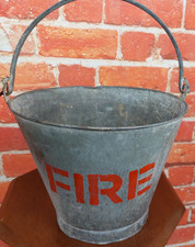Vintage Galvanised Fire Bucket Coal Log Holder Industrial Rustic Circa 1930s