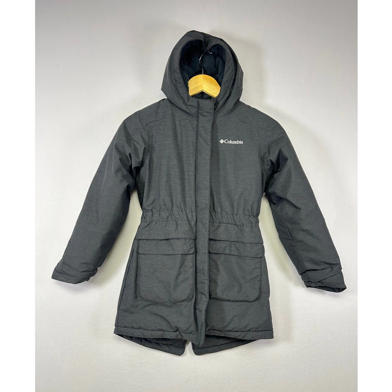 Columbia Parka Jacket Girl Size M 10/12 Charcoal Grey Omni-Heat Insulated Hooded