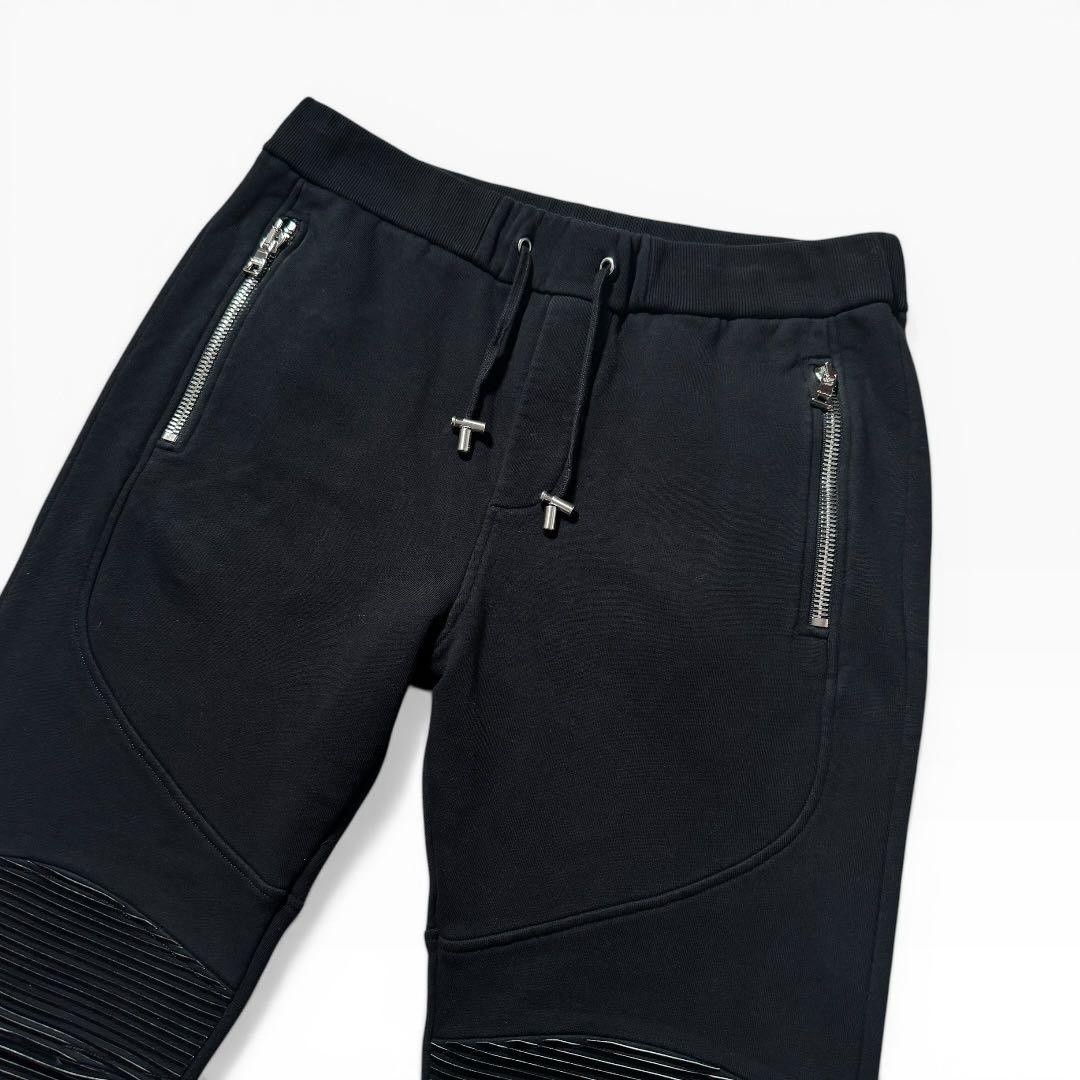 BALMAIN Sweat Biker Jogger Pants XL Black Logo Moto Zippered